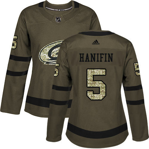 Adidas Hurricanes #5 Noah Hanifin Green Salute to Service Women's Stitched NHL Jersey